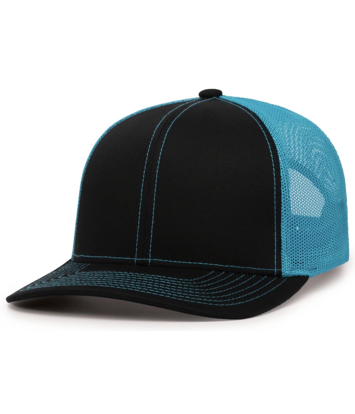 Pacific Headwear Trucker Snapback Cap - BLACK/NEON BLUE/BLACK
