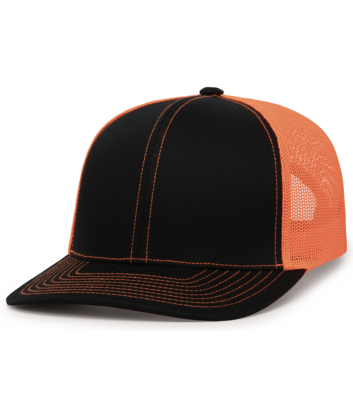 Pacific Headwear Trucker Snapback Cap - BLACK/NEON ORANGE/BLACK