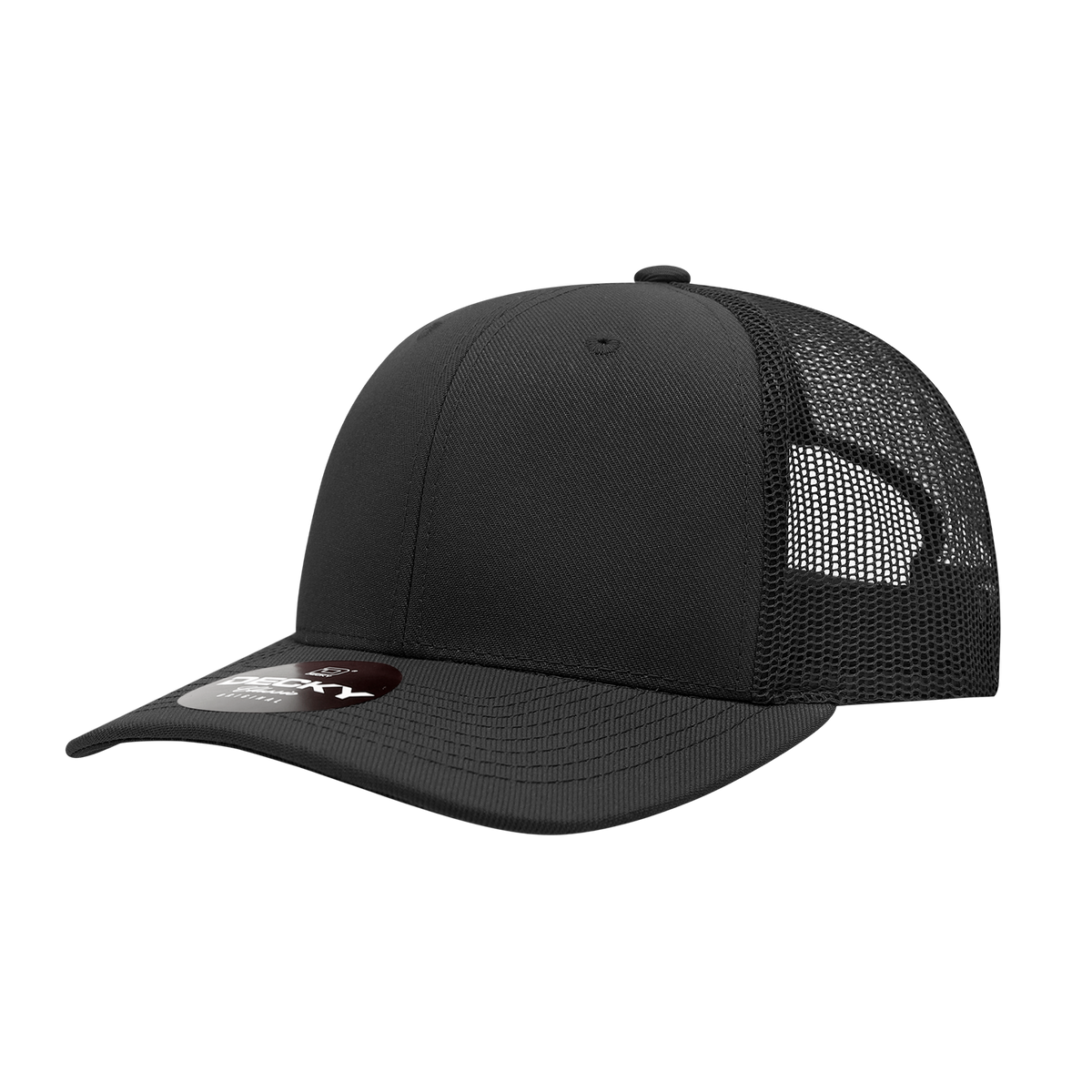 Decky 1053 6 Panel Mid Profile Structured Acrylic/Polyester Trucker - Black