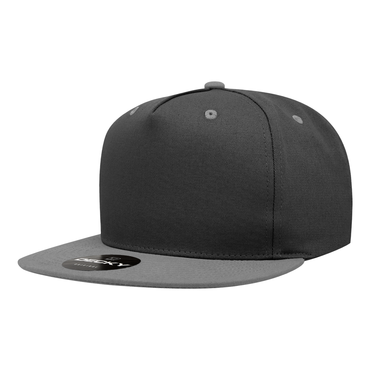 Decky 1064 5 Panel High Profile Structured Cotton Blend Snapback - Black/Charcoal
