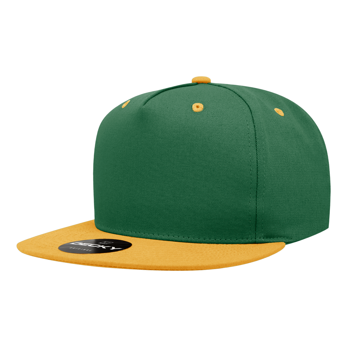Decky 1064 5 Panel High Profile Structured Cotton Blend Snapback - Forest/Gold