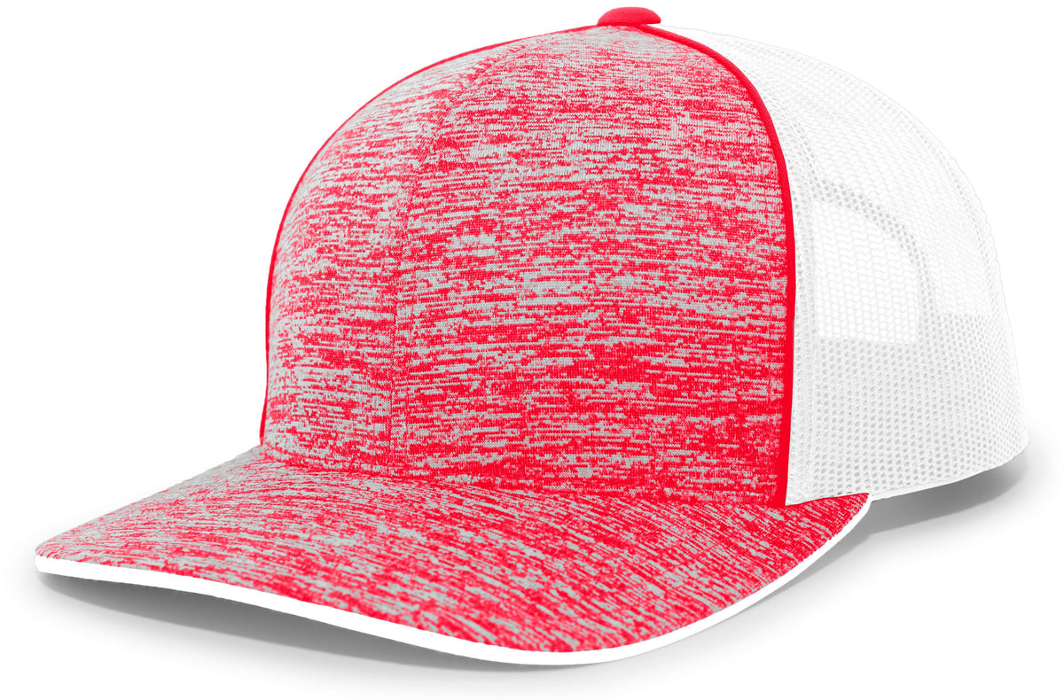 Pacific Headwear Aggressive Heather Trucker Snapback Cap - RED HEATHER/WHITE/RED HEATHER