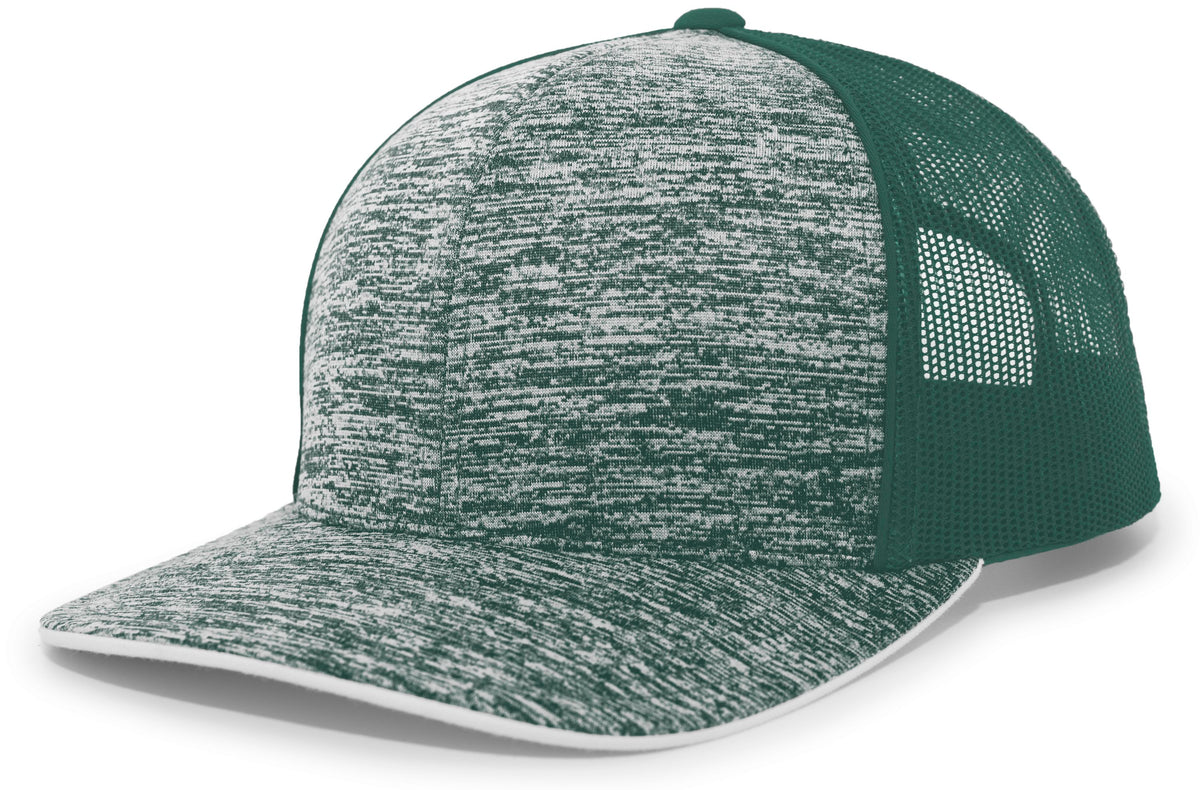 Pacific Headwear Aggressive Heather Trucker Snapback Cap - DARK GREEN/DARK GREEN