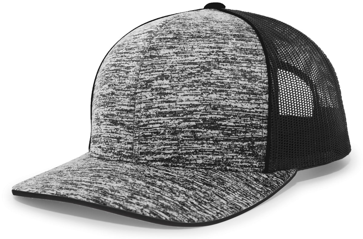 Pacific Headwear Aggressive Heather Trucker Snapback Cap - BLACK/LIGHT CHARCOAL