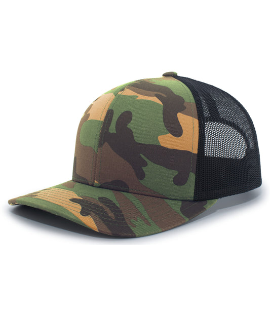 Pacific Headwear Camo Snapback Trucker Cap - ARMY/BLACK/ARMY