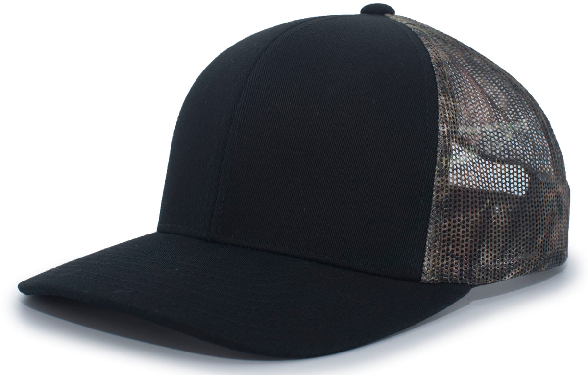 Pacific Headwear Camo Snapback Trucker Cap - BLACK/BREAK-UP-COUNTRY/BLACK