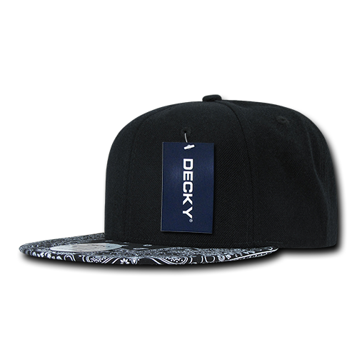 Decky 1093 6 Panel High Profile Structured Bandanna Bill Snapback - Black/Black