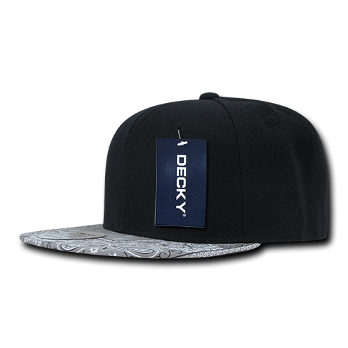 Decky 1093 6 Panel High Profile Structured Bandanna Bill Snapback - Black/Grey