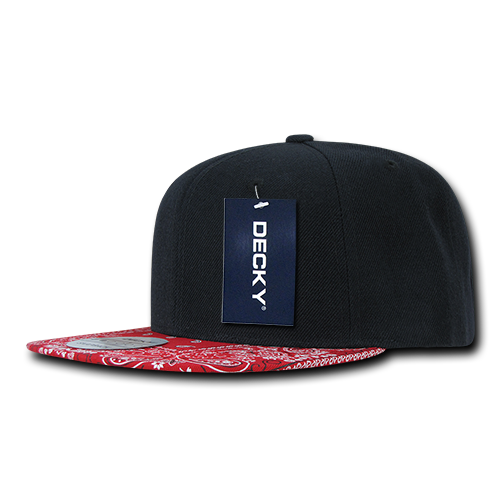 Decky 1093 6 Panel High Profile Structured Bandanna Bill Snapback - Black/Red