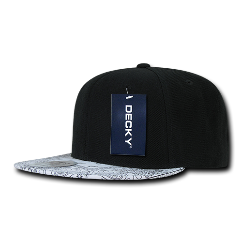 Decky 1093 6 Panel High Profile Structured Bandanna Bill Snapback - Black/White