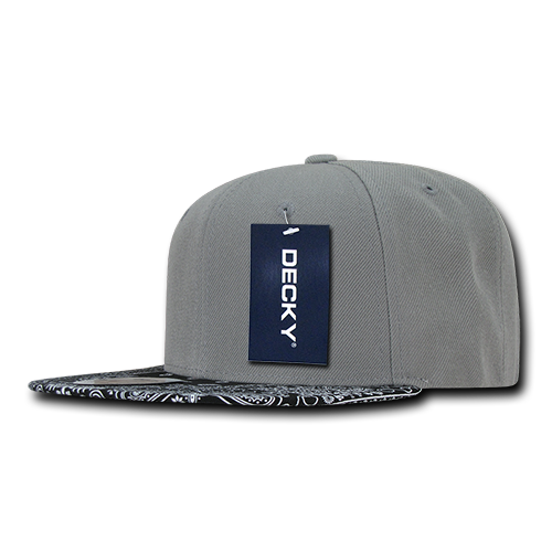 Decky 1093 6 Panel High Profile Structured Bandanna Bill Snapback - Grey/Black