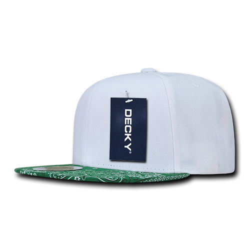 Decky 1093 6 Panel High Profile Structured Bandanna Bill Snapback - White/Kelly