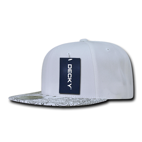 Decky 1093 6 Panel High Profile Structured Bandanna Bill Snapback - White/White
