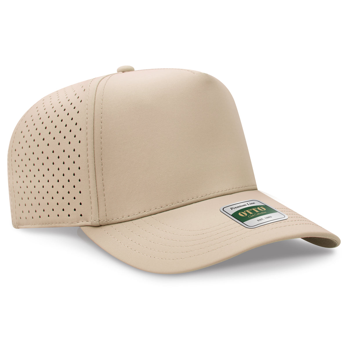 Otto Cap 120 Comfy Fit Club Collection 5 Panel Mid Profile Perforated Cap - Khaki