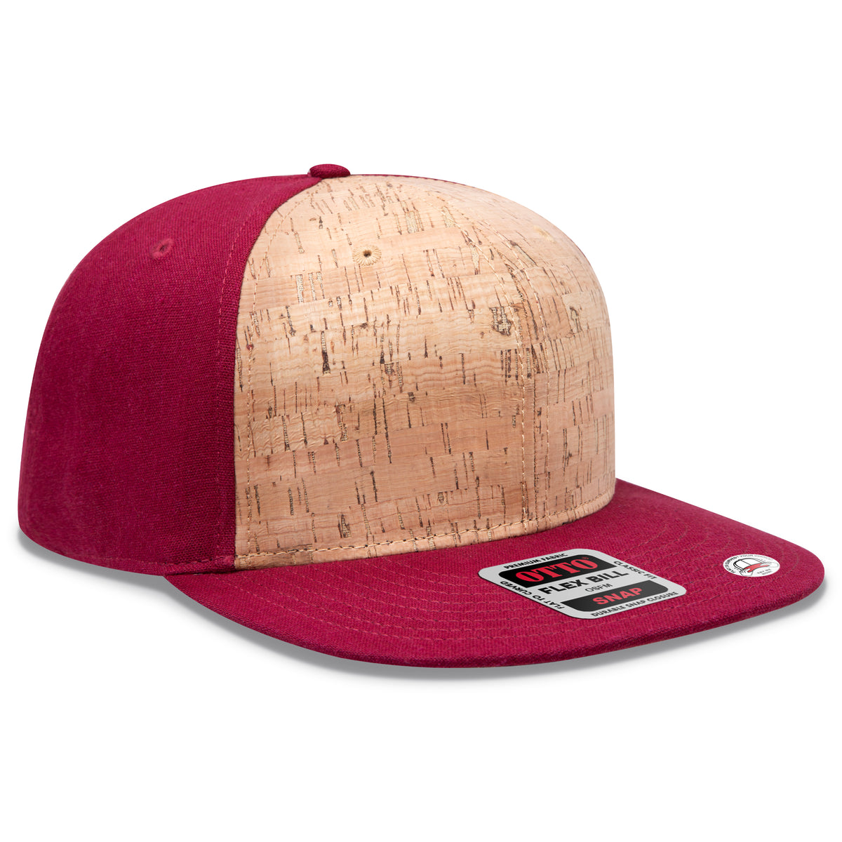 Otto Cap 125 Otto Snap 6 Panel Pro Style Snapback Hat - Burgundy/Cork/Burgundy