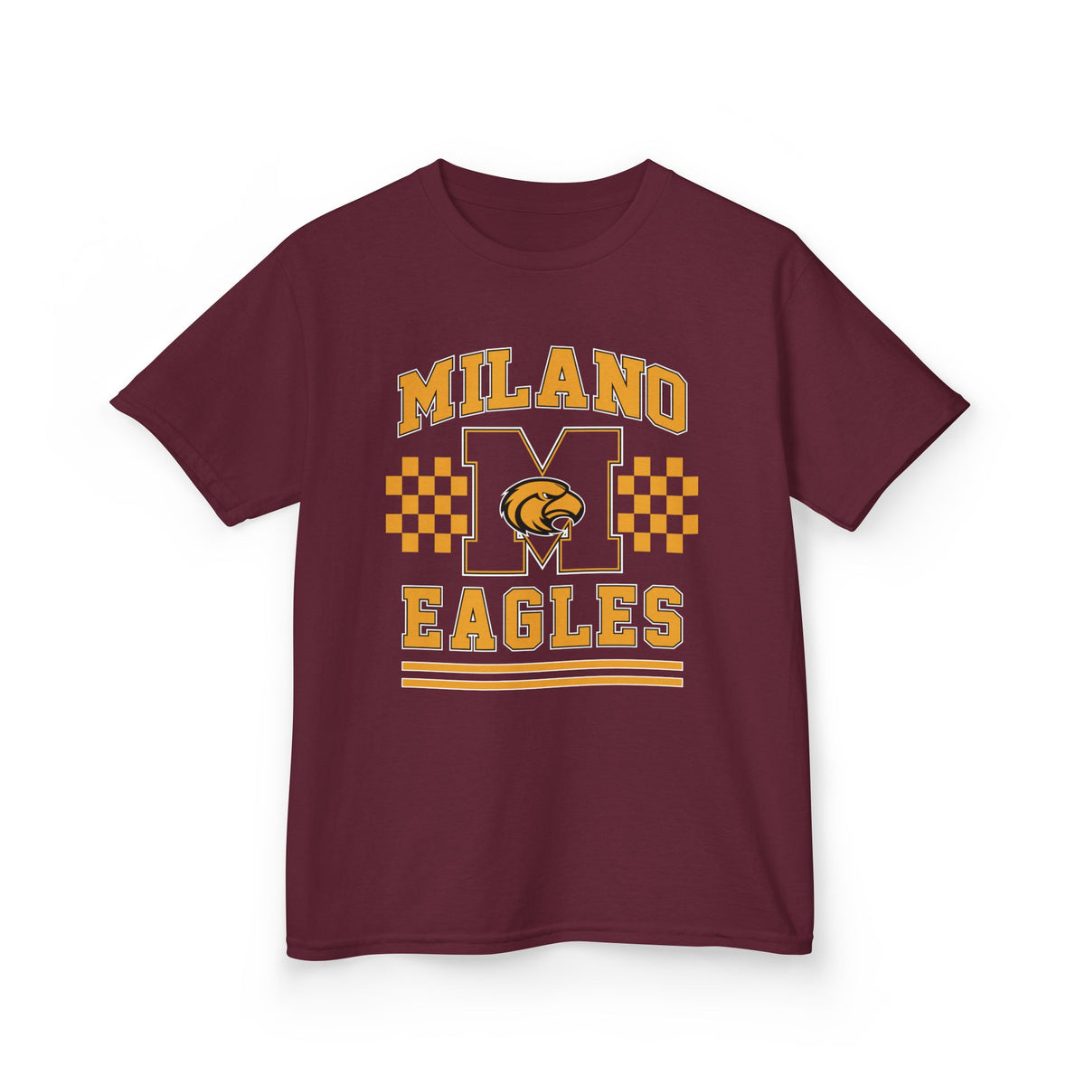 Kids T-Shirt — Milano Eagles Youth Football School Spirit Tee (Maroon & Gold) - Maroon