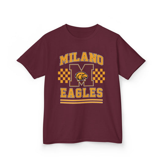Kids T-Shirt — Milano Eagles Youth Football School Spirit Tee (Maroon & Gold) - Maroon