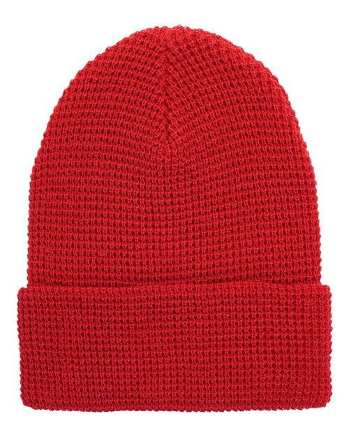 YP Classics Waffle Cuffed Knit Beanie - Red