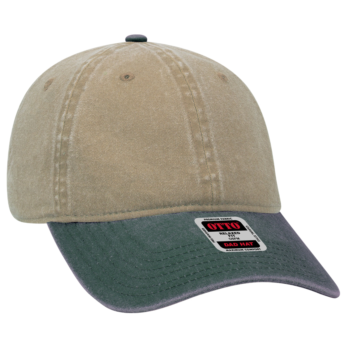 Otto Cap 18-202 6 Panel Low Profile Dad Hat - Dark Green/Khaki