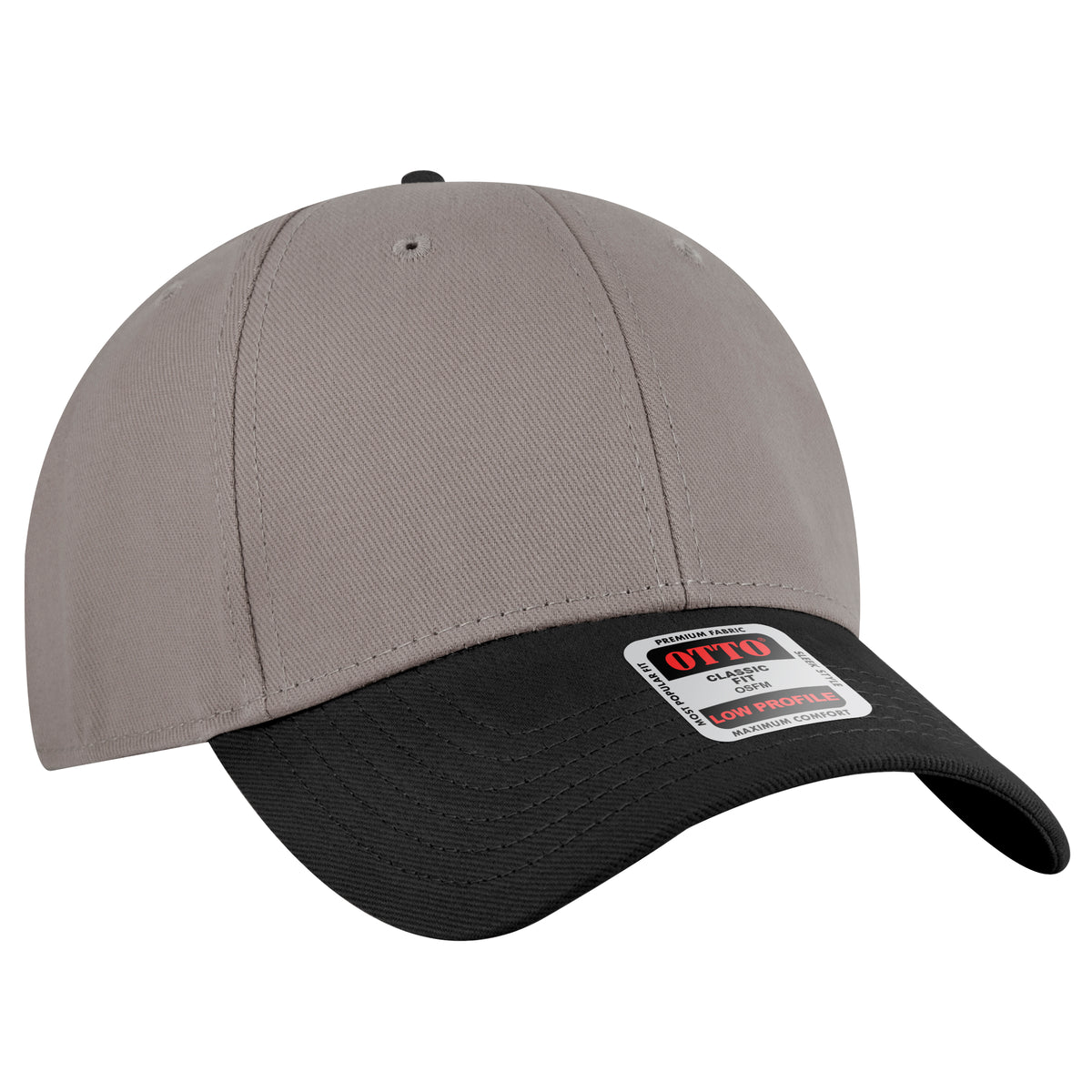 Otto Cap 19-251 6 Panel Low Profile Baseball Cap - Black/Gray