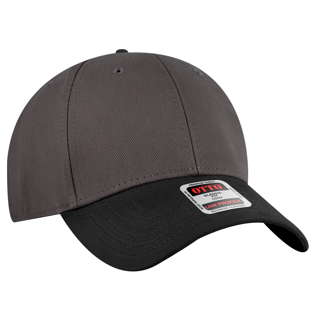 Otto Cap 19-251 6 Panel Low Profile Baseball Cap - Black/Charcoal Gray