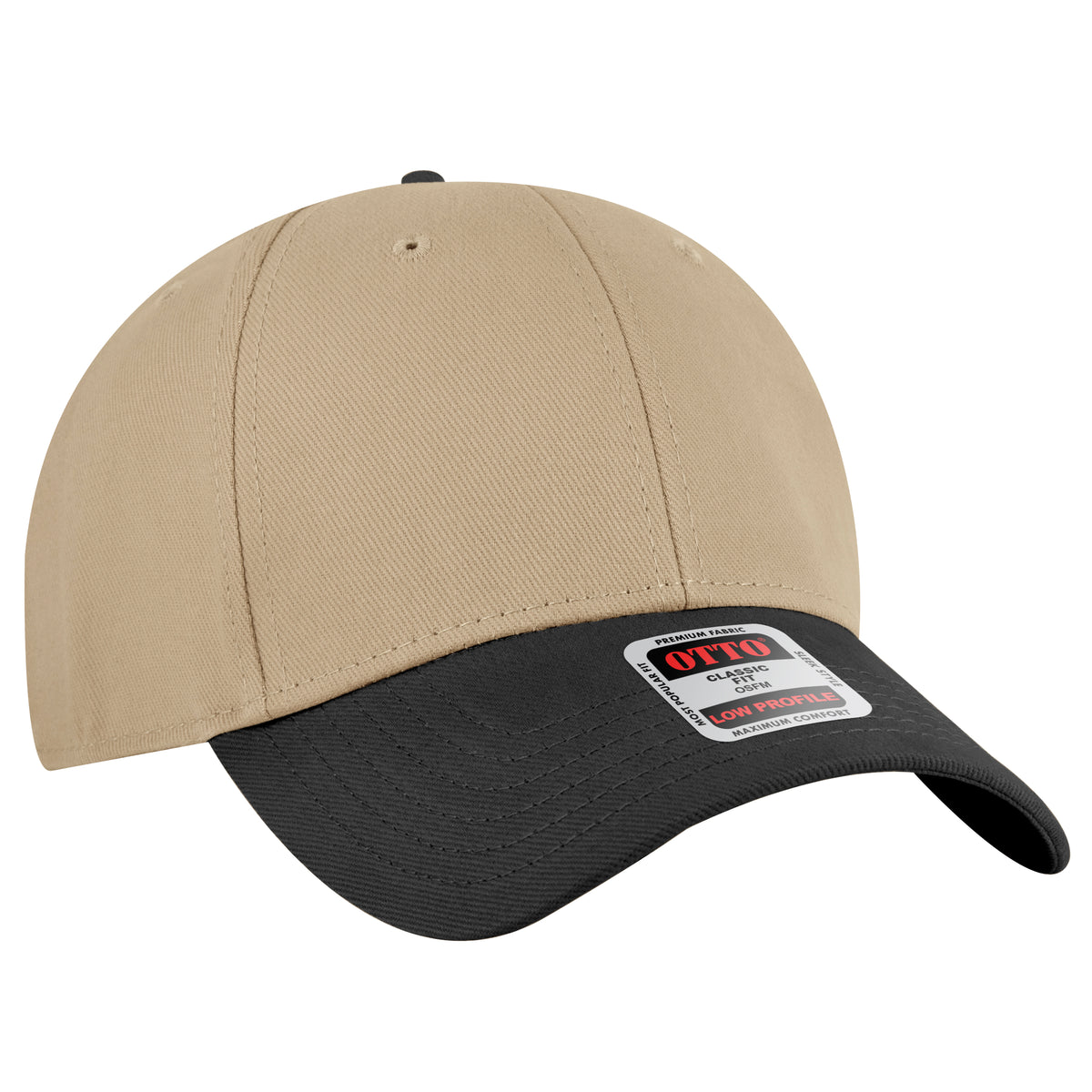 Otto Cap 19-251 6 Panel Low Profile Baseball Cap - Black/Khaki
