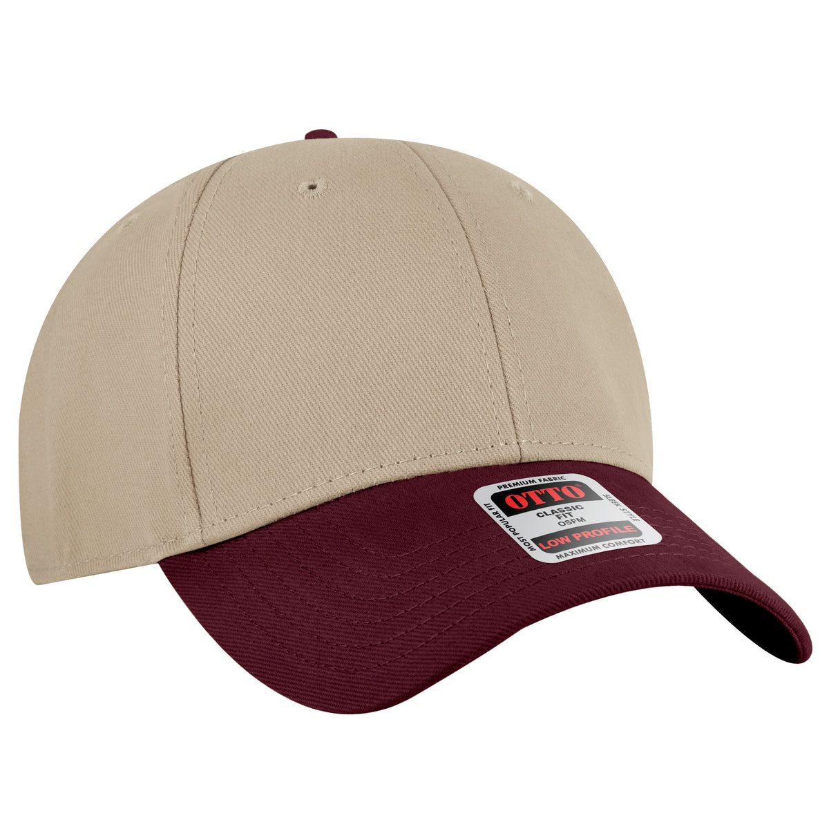 Otto Cap 19-251 6 Panel Low Profile Baseball Cap - Maroon/Khaki