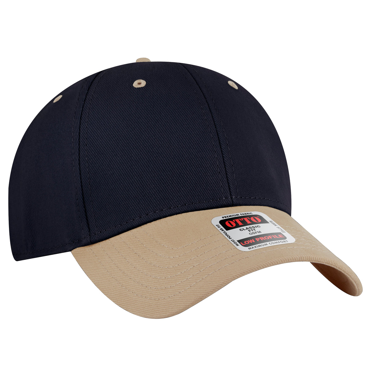 Otto Cap 19-251 6 Panel Low Profile Baseball Cap - Khaki/Navy