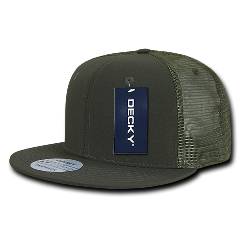 Decky 6 Panel High Profile Structured Ripstop Trucker - Olive