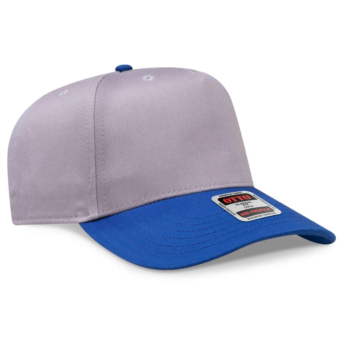 Otto Cap 31-069 5 Panel Mid Profile Baseball Cap - Royal/Gray