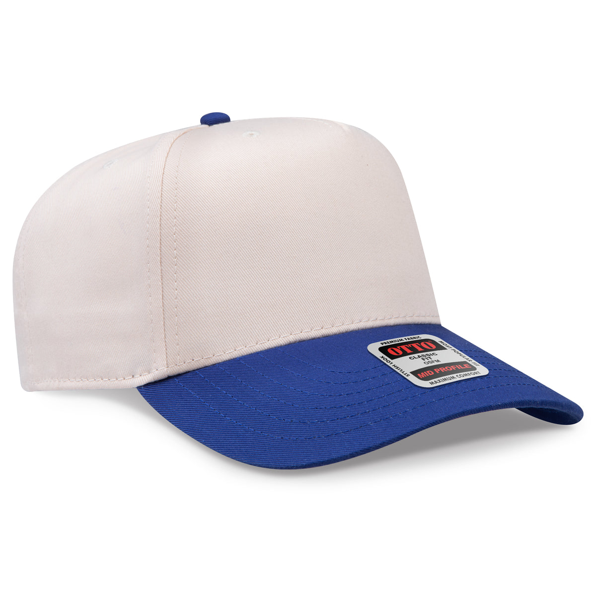 Otto Cap 31-069 5 Panel Mid Profile Baseball Cap - Royal/Natural