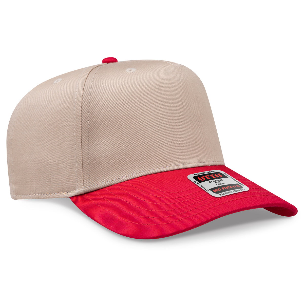 Otto Cap 31-069 5 Panel Mid Profile Baseball Cap - Red/Khaki