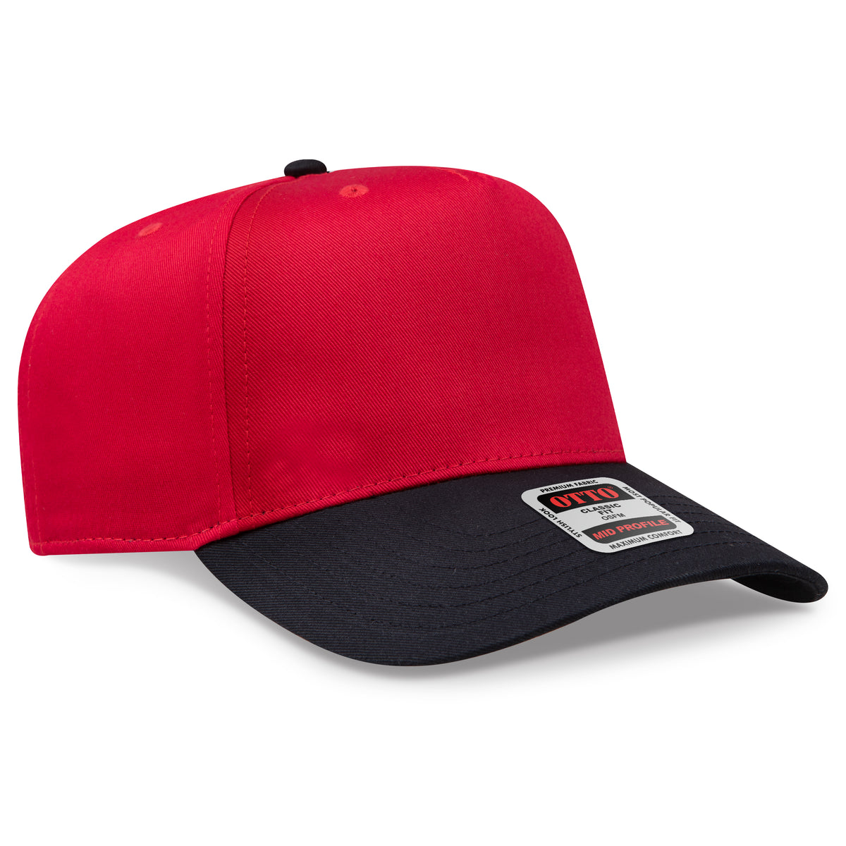 Otto Cap 31-069 5 Panel Mid Profile Baseball Cap - Black/Red