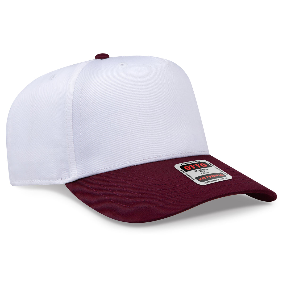 Otto Cap 31-069 5 Panel Mid Profile Baseball Cap - Maroon/White