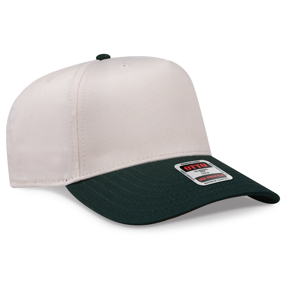 Otto Cap 31-069 5 Panel Mid Profile Baseball Cap - Dk.Grn/Natrl