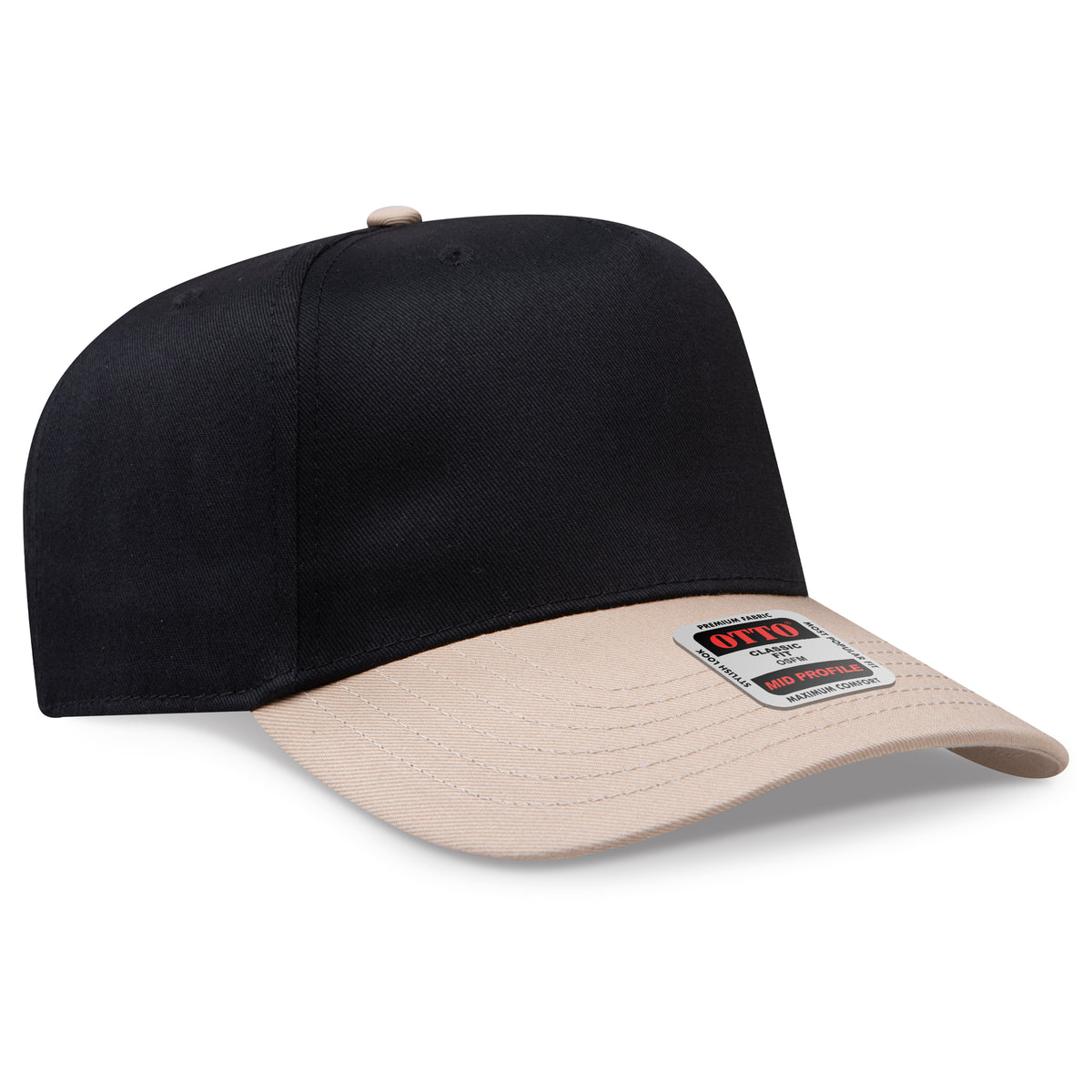 Otto Cap 31-069 5 Panel Mid Profile Baseball Cap - Khaki/Black