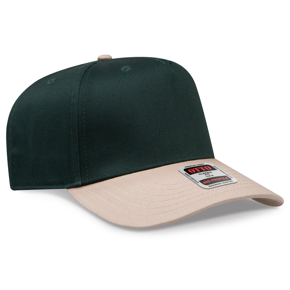 Otto Cap 31-069 5 Panel Mid Profile Baseball Cap - Khaki/Dark Green