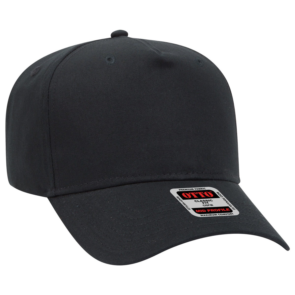 Otto Cap 31-538 5 Panel Mid Profile Baseball Cap - Black