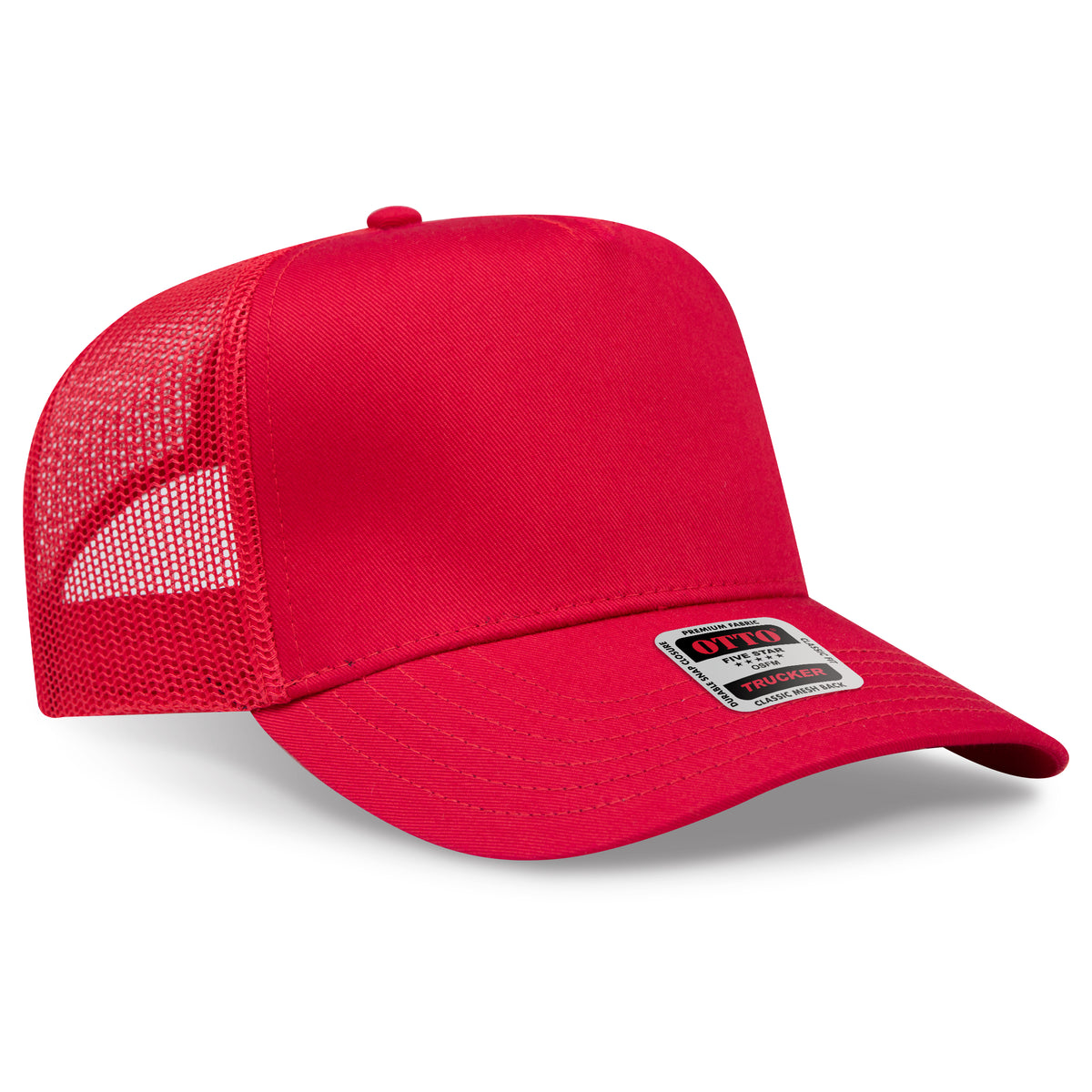 Otto Cap 32-285 5 Panel Mid Profile Mesh Back Trucker Hat - Red