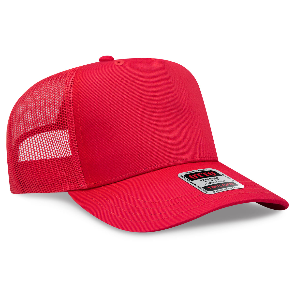 Otto Cap 32-285 5 Panel Mid Profile Mesh Back Trucker Hat - Red