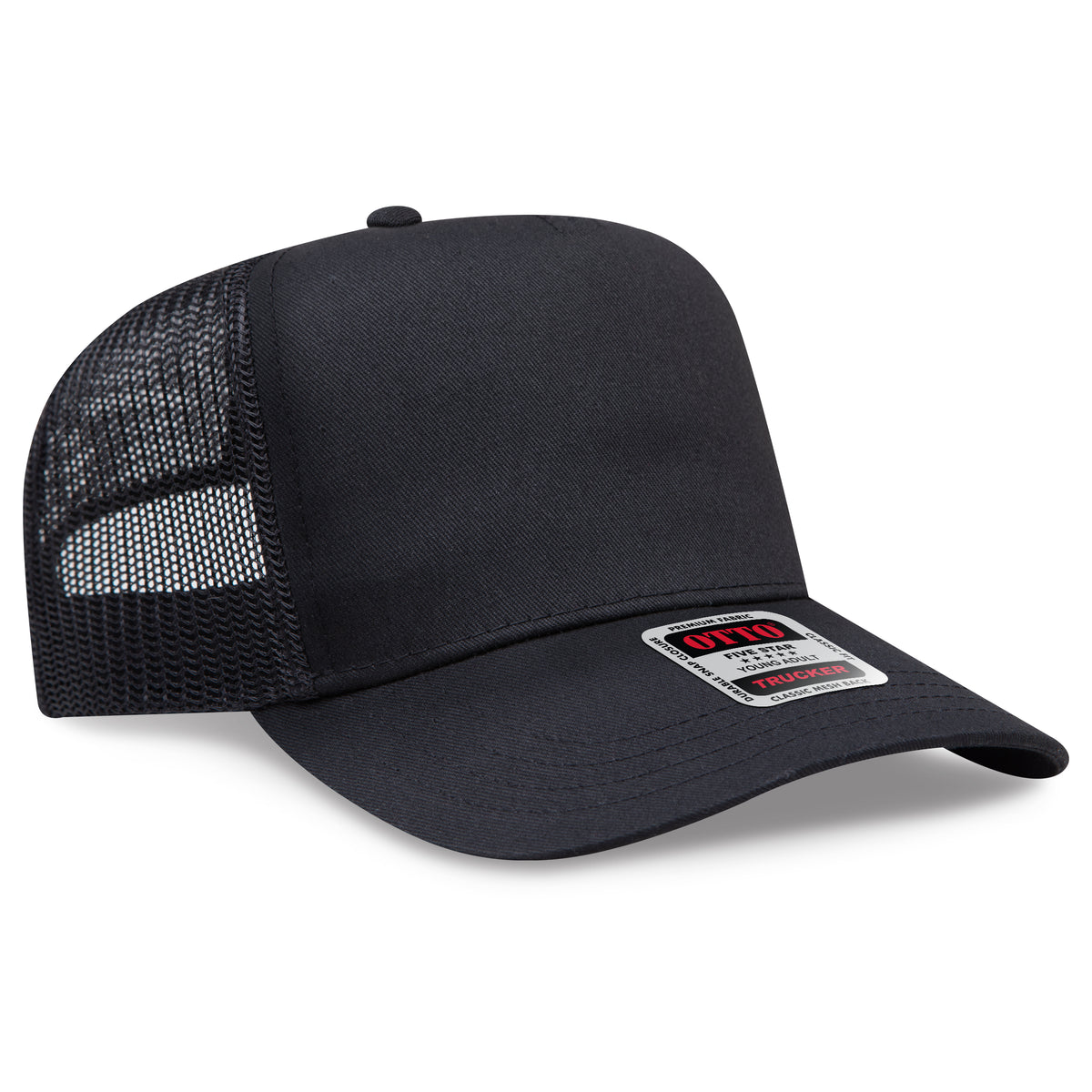 Otto Cap 32-285 5 Panel Mid Profile Mesh Back Trucker Hat - Black