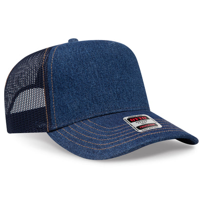 Otto Cap 32-285 5 Panel Mid Profile Mesh Back Trucker Hat - Navy/Gold