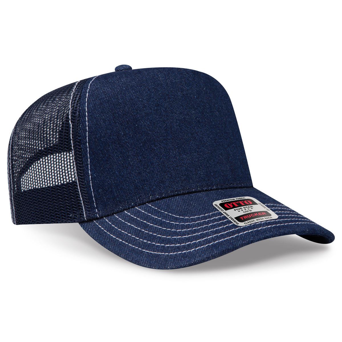 Otto Cap 32-285 5 Panel Mid Profile Mesh Back Trucker Hat - Navy/White