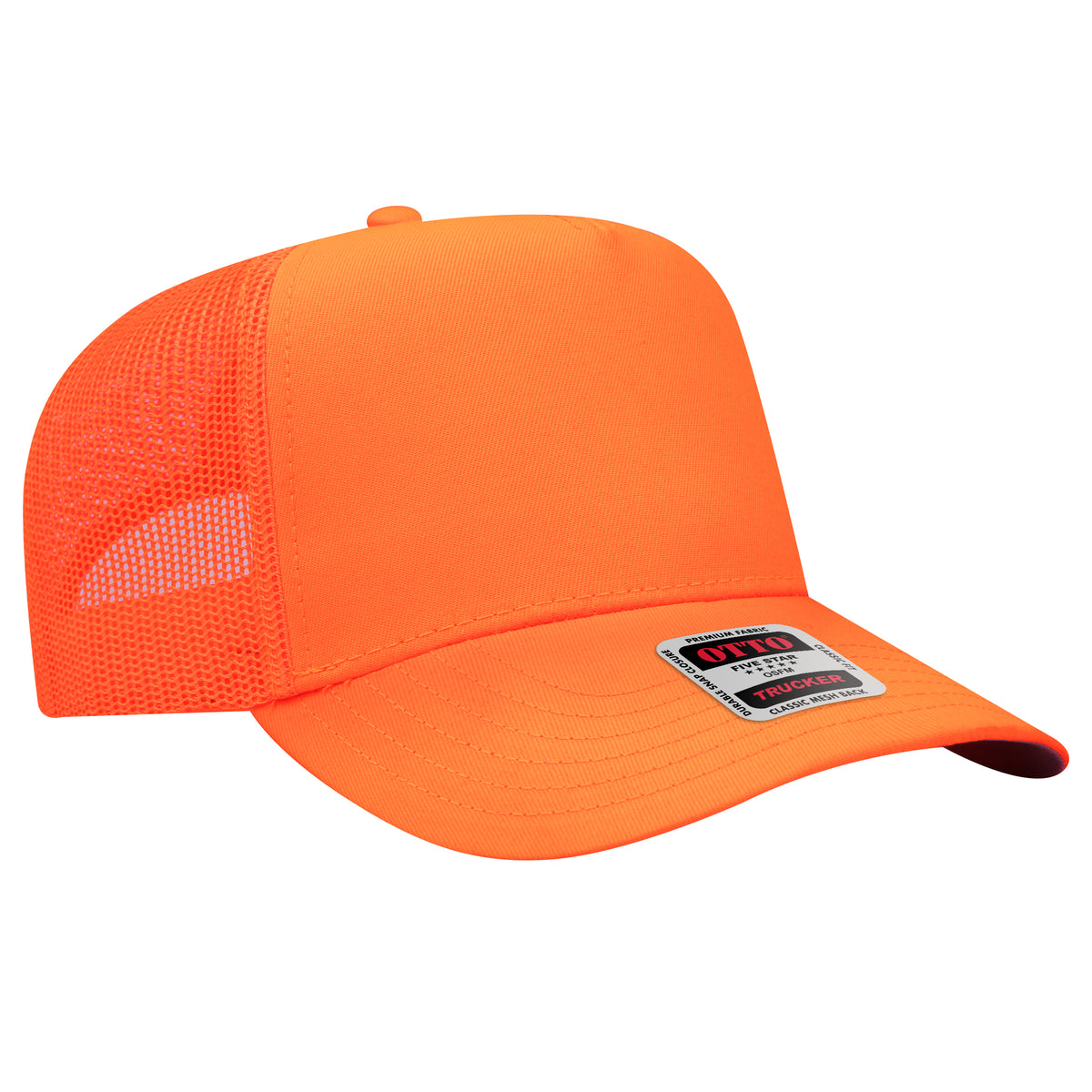 Otto Cap 32-285 5 Panel Mid Profile Mesh Back Trucker Hat - Neon Orange
