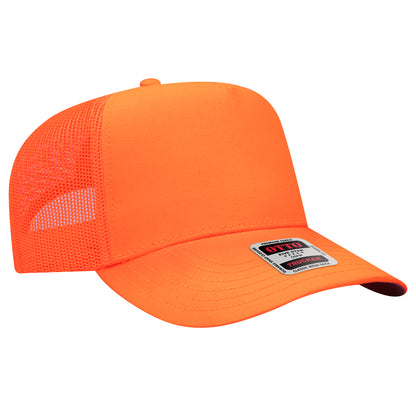 Otto Cap 32-285 5 Panel Mid Profile Mesh Back Trucker Hat - Neon Orange