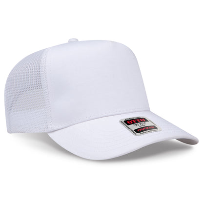 Otto Cap 32-285 5 Panel Mid Profile Mesh Back Trucker Hat - White