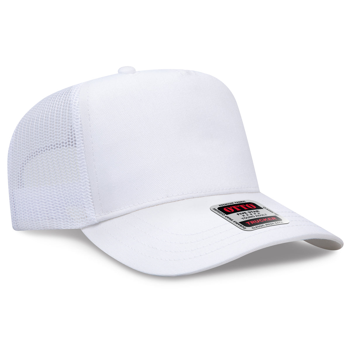 Otto Cap 32-285 5 Panel Mid Profile Mesh Back Trucker Hat - White