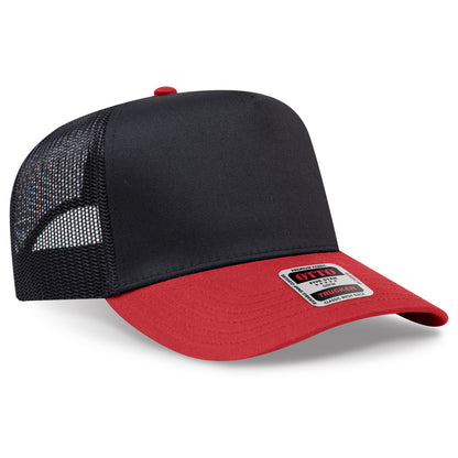 Otto Cap 32-285 5 Panel Mid Profile Mesh Back Trucker Hat - Red/Black