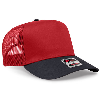 Otto Cap 32-285 5 Panel Mid Profile Mesh Back Trucker Hat - Black/Red