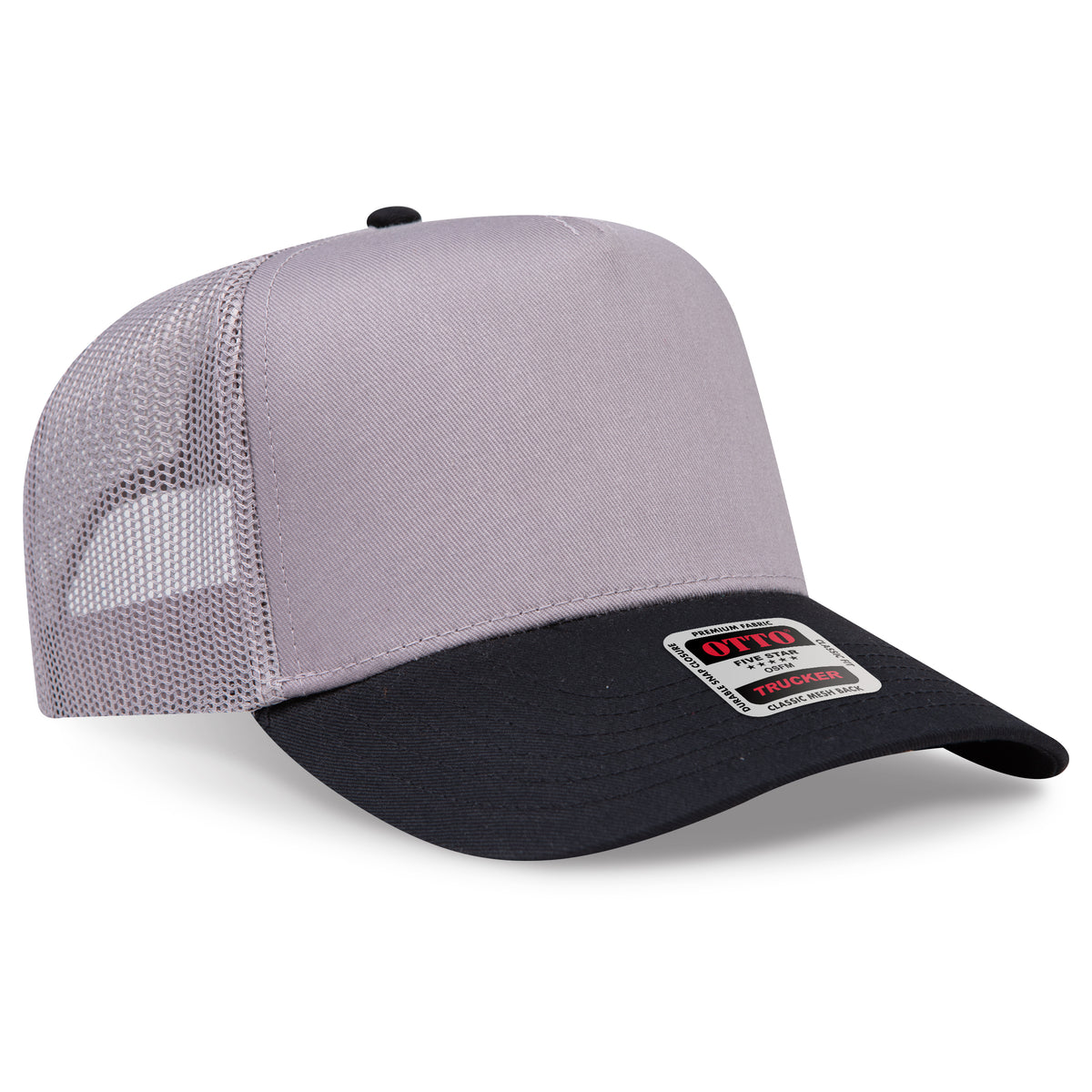 Otto Cap 32-285 5 Panel Mid Profile Mesh Back Trucker Hat - Black/Gray
